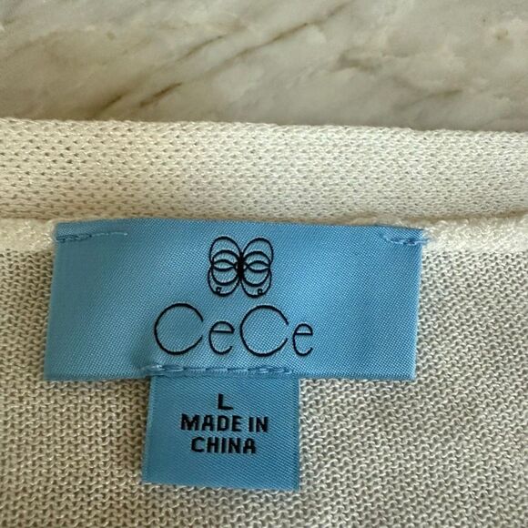 CeCe long open-front white cardigan sheer lightweight knit size L NWT - Picture 4 of 7